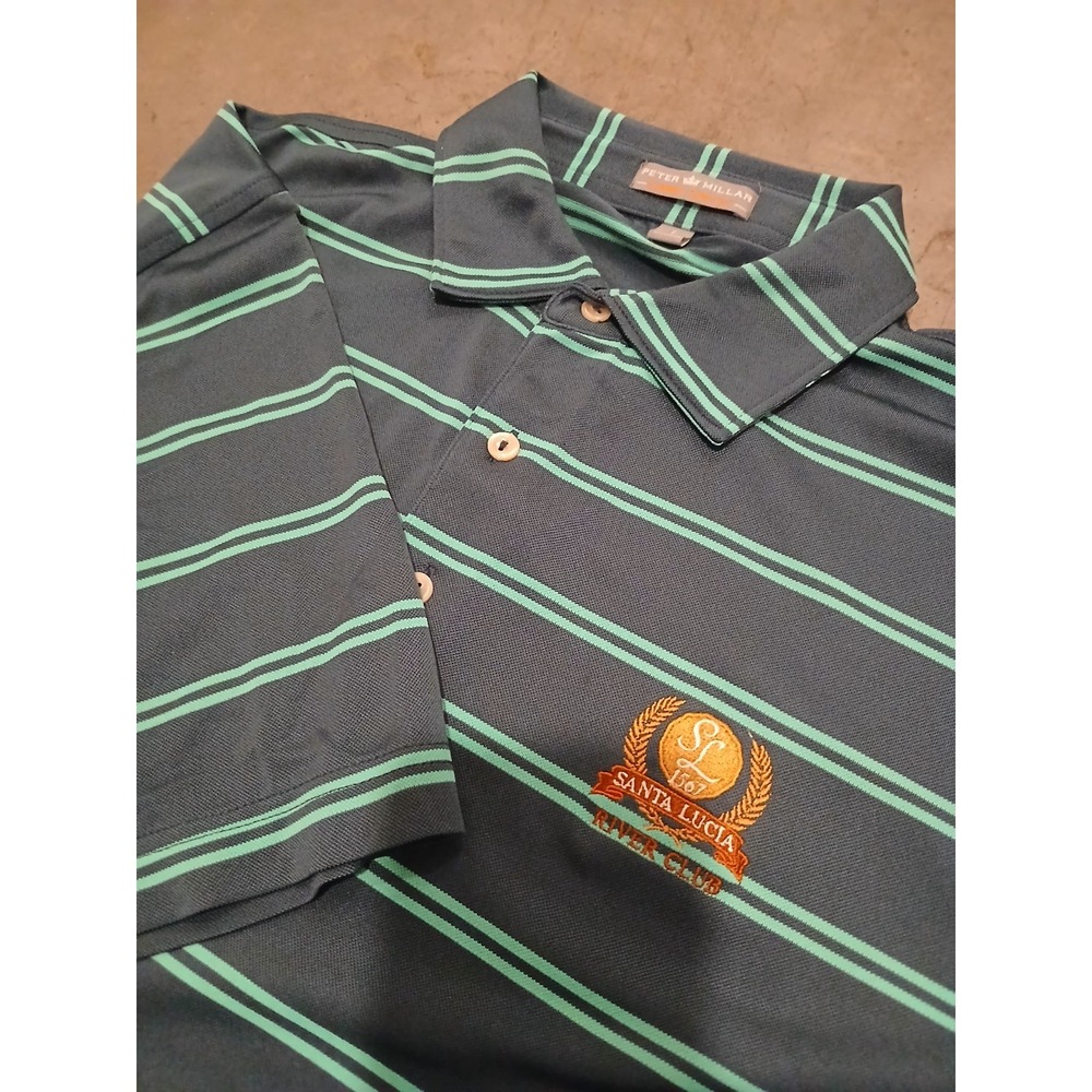 Peter Millar Summer Comfort Polo Shirt Men's L Blue Striped Stretch SANTA LUCIA - Picture 7 of 8